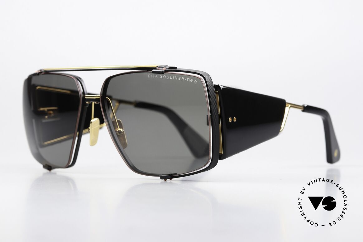 DITA Souliner Two Eye-Catcher Sonnenbrille, schwarz-goldener Rahmen in Größe 64-14, 145mm, Passend für Herren