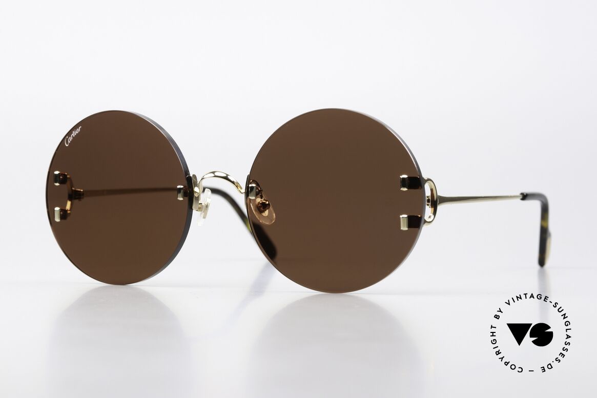 Cartier C-Decor Rimless Feminine Oversize Round, Cartier CT0152S-002, Gold-Gold-Brown, 56/20, 135, Passend für Damen