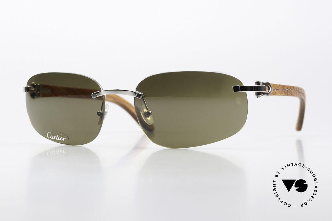 Cartier Spano Luxus Sonnenbrille Aus Holz, randlose vintage Holz-Luxus-Sonnenbrille von Cartier, Passend für Herren
