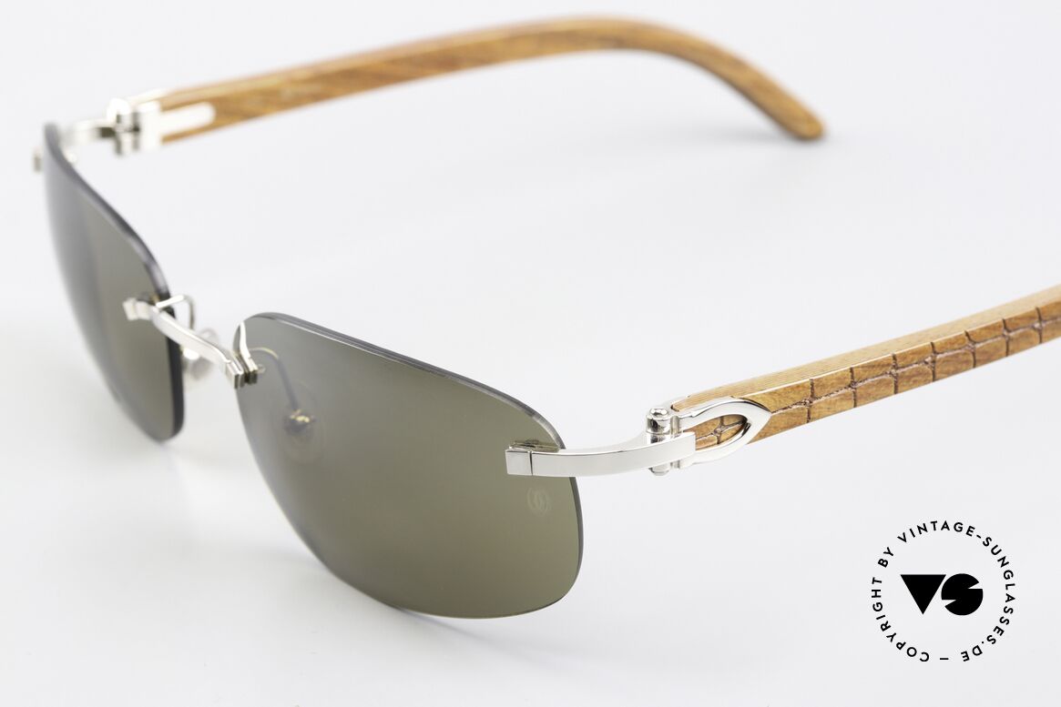 Cartier Spano Luxus Sonnenbrille Aus Holz, ungetragen, in Größe 60-18 und mit Platin-Legierung, Passend für Herren