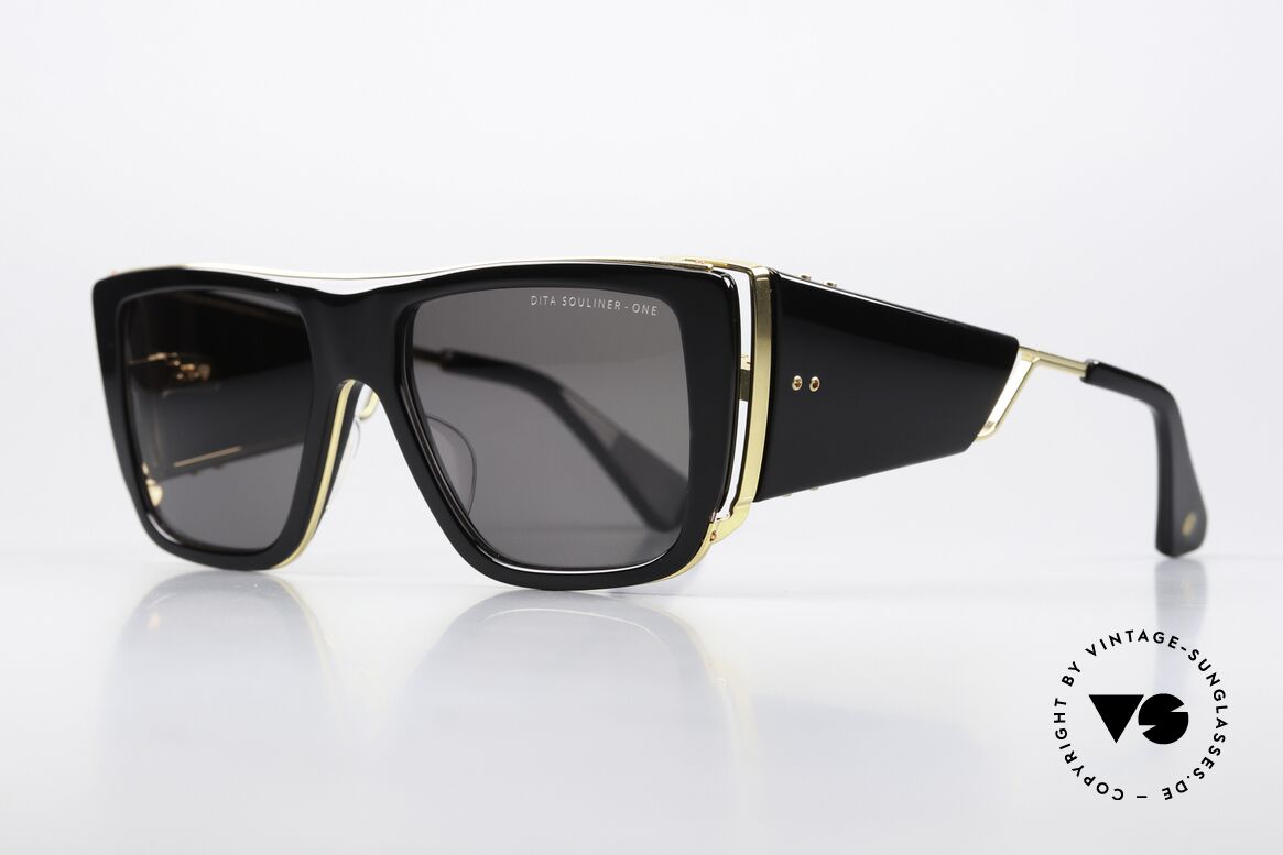 DITA Souliner One Markante Luxus Sonnenbrille, schwarz-goldener Rahmen in Größe 56-18, 145mm, Passend für Herren