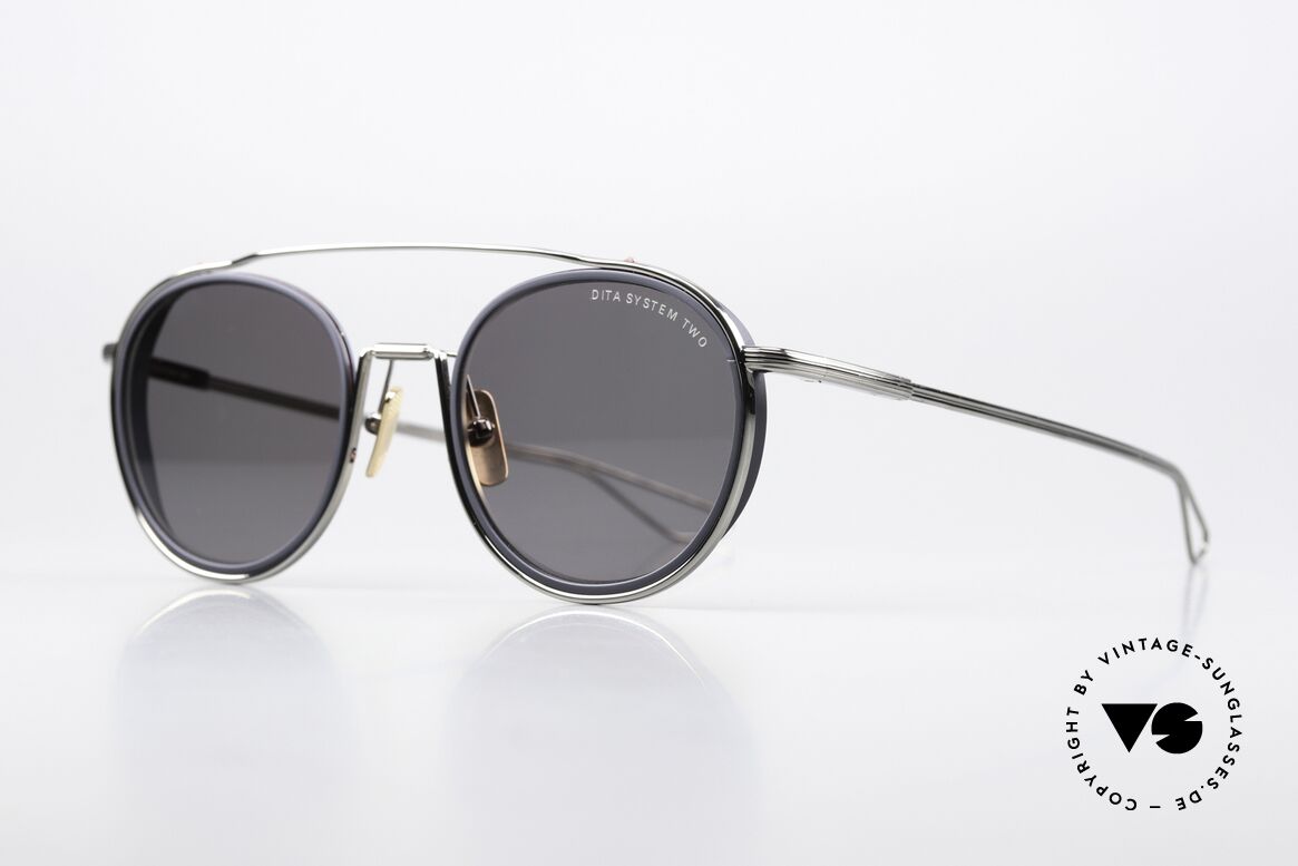 DITA System Two Kenner Luxus-Sonnenbrille, Fassung in Palladium & Midnight Black, Gr. 51-22, Passend für Herren
