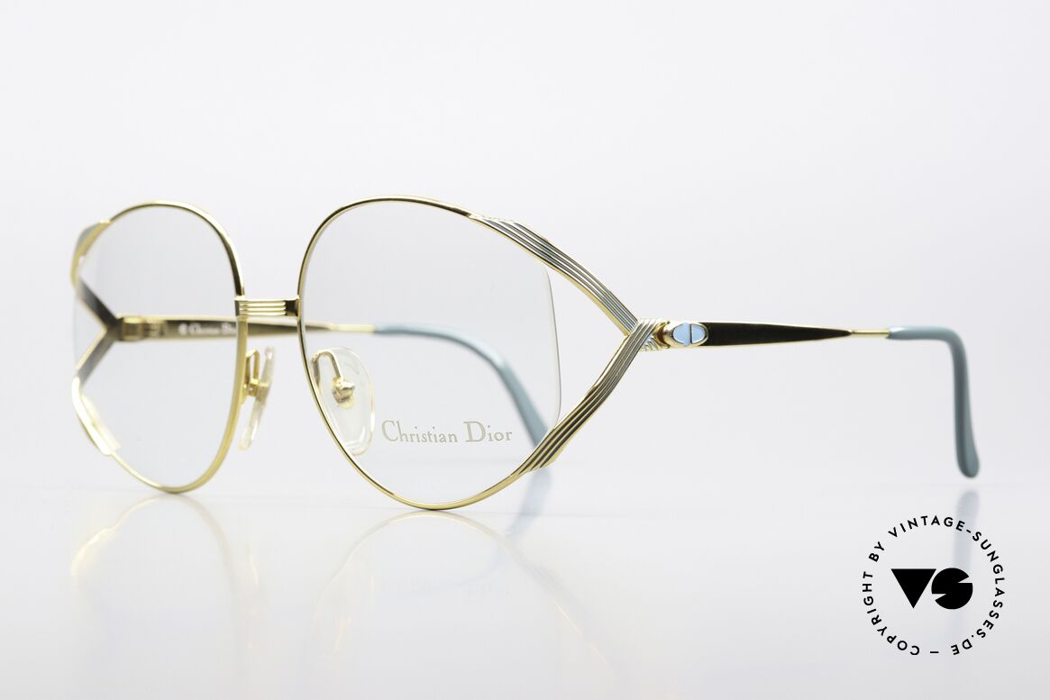 Christian Dior 2387 Damen Vintage Brille 1989, gelb-goldener Rahmen mit Akzenten in petrol-grün, Passend für Damen