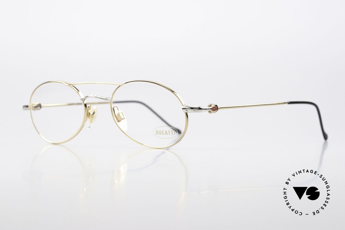 Bugatti 20208 Ovale Herrenbrille Von 1995, edel glänzende Rahmen-Lackierung in gold und platin, Passend für Herren