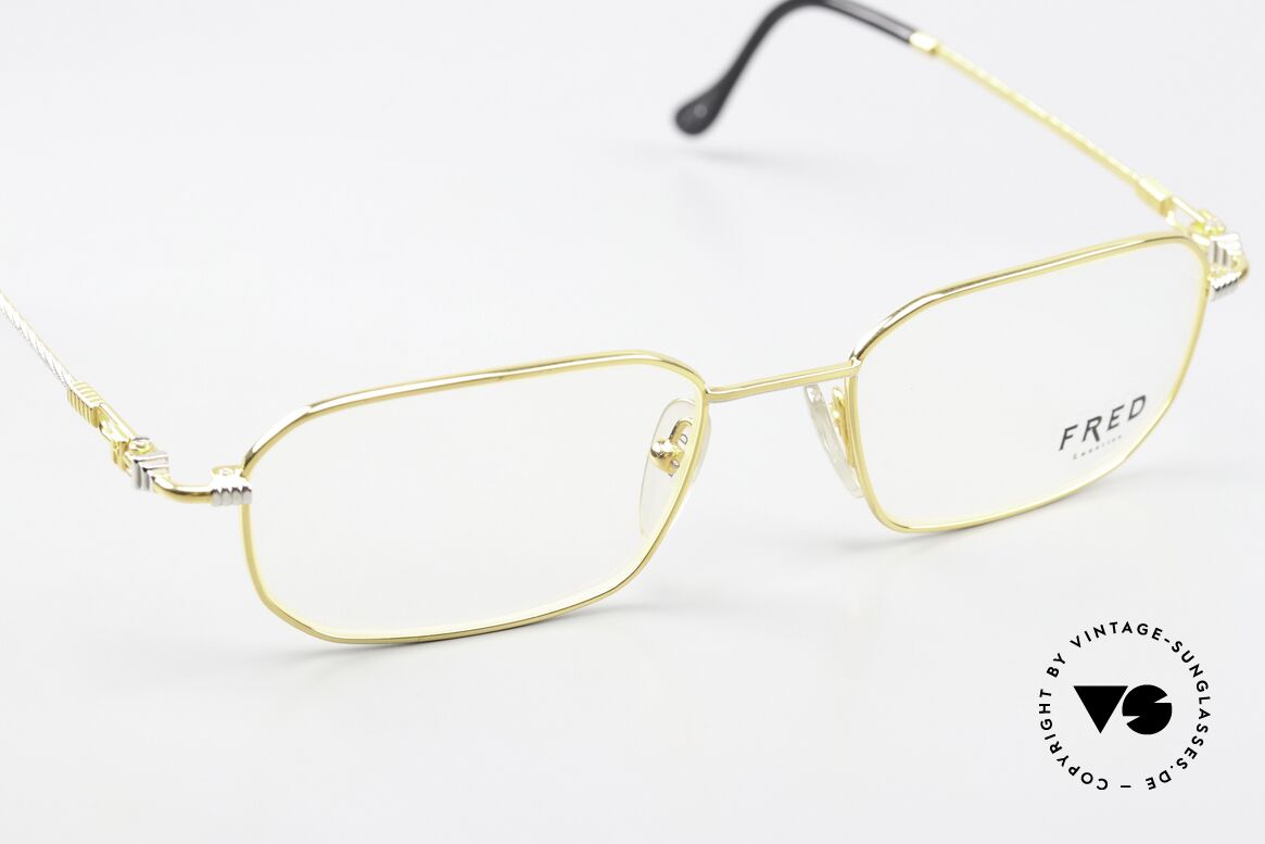 Fred Jersey Männer Luxusbrille 1990er, mit original Fred Verpackung: Box, Lederetui und Tuch, Passend für Herren