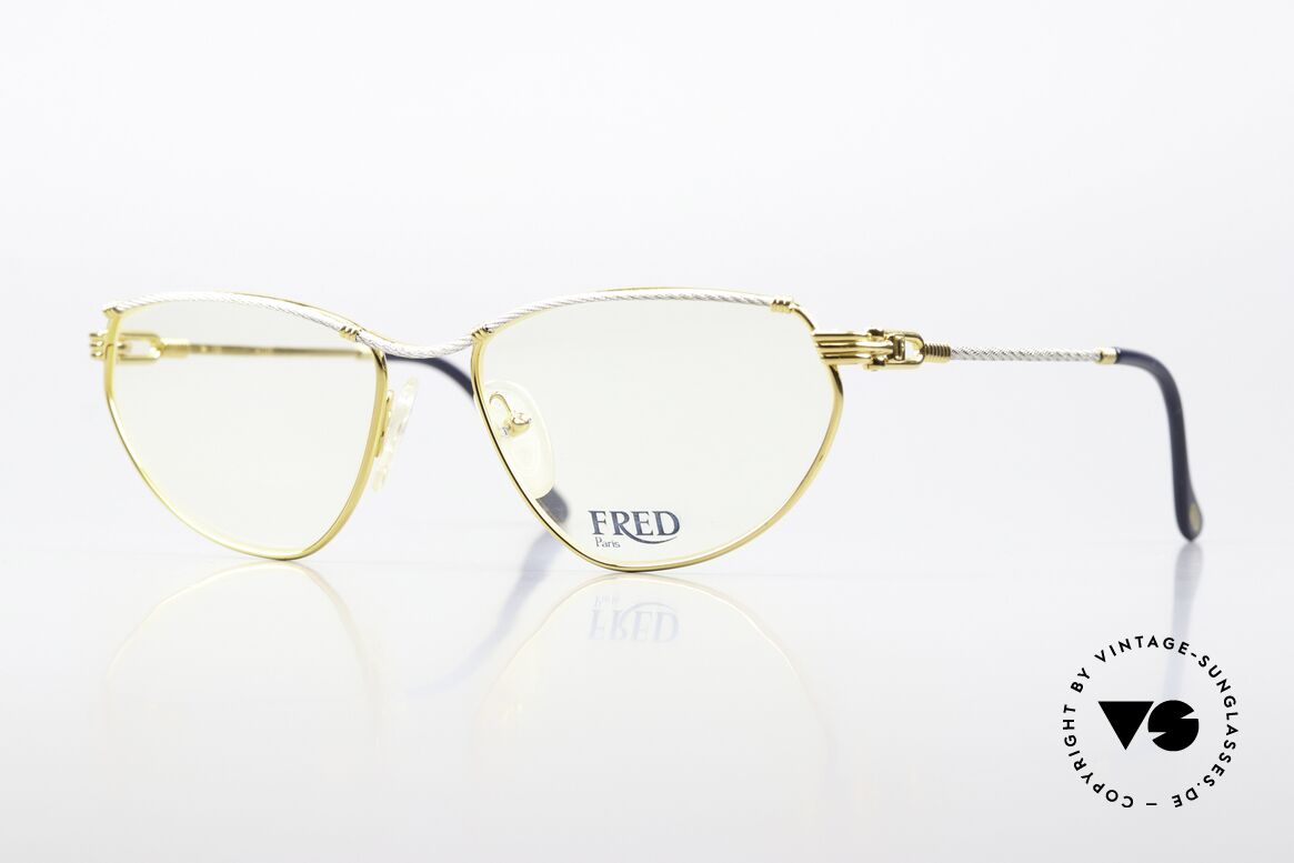 Fred Alize - M Cateye Seglerbrille 1990, Luxus-Brillenfassung von FRED, Paris aus den 90ern, Passend für Damen