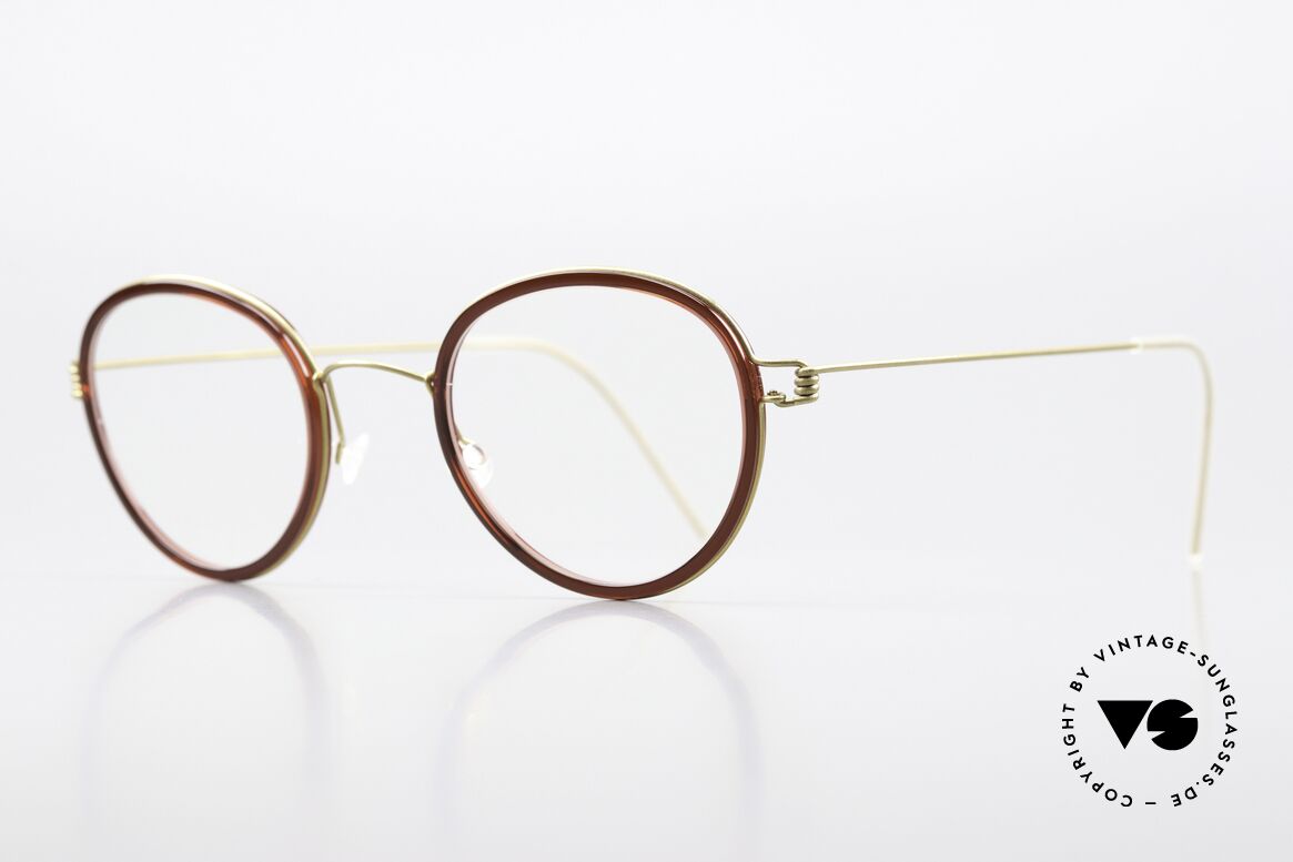 Lindberg Jackie 46 Air Titan Rim Damenbrille Weinrot Gold, markant veredelte Air Titanium Version mit Azetat-Rand, Passend für Damen