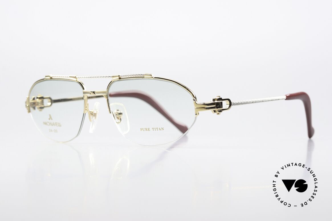 Machiavelli 24-20 Alte 80er Brille Platin & Gold, ein wirklich exzentrisches und opulentes Brillengestell, Passend für Herren