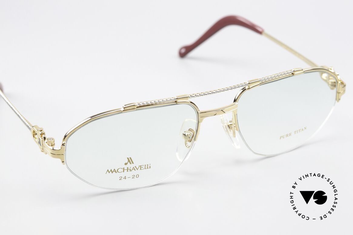 Machiavelli 24-20 Alte 80er Brille Platin & Gold, halb rahmenlos (Nylor-Brille) & entspechend komfortabel, Passend für Herren