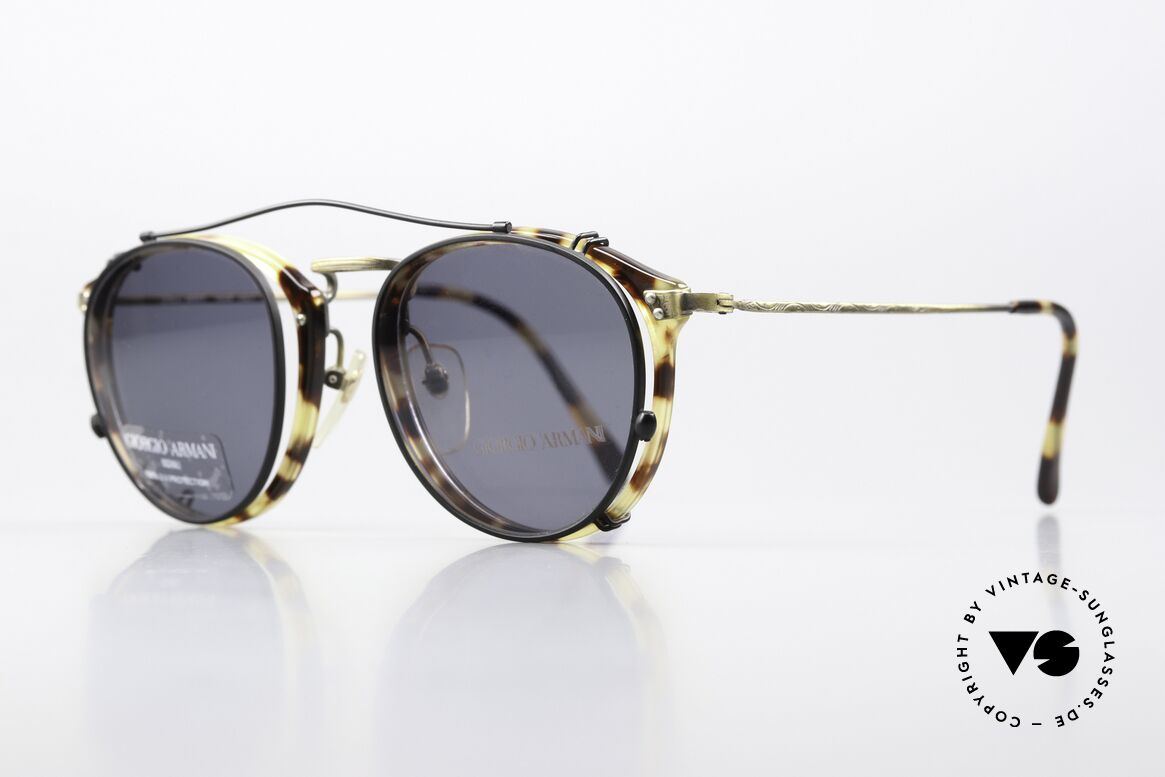 Giorgio Armani 318 Panto Brille Mit Sonnenclip, Front in Schildpatt-Optik mit edlen Messing Bügeln, Passend für Herren