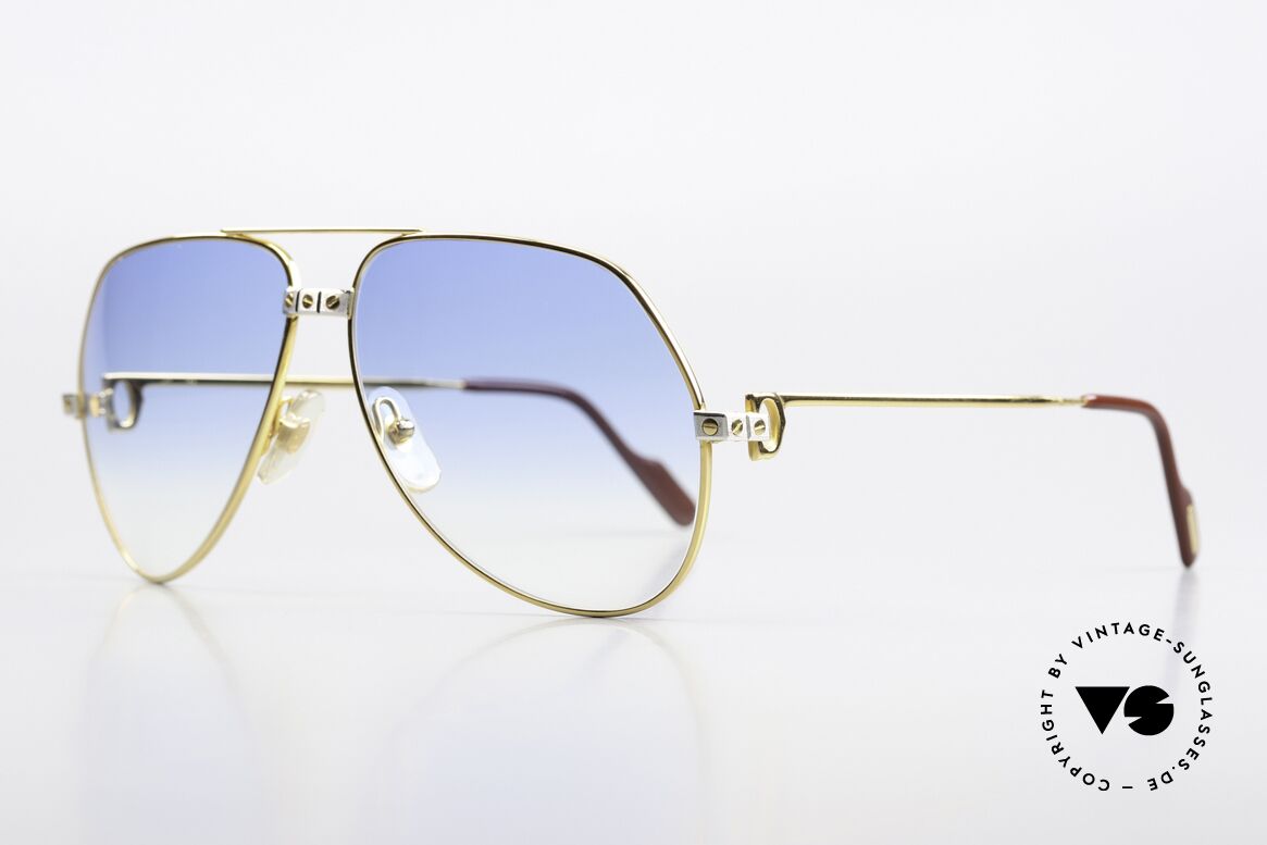 Cartier Vendome Santos - L Gläser Leicht Blau Getönt, 22kt VERGOLDETER Rahmen in LARGE Größe 62-14, 140, Passend für Herren