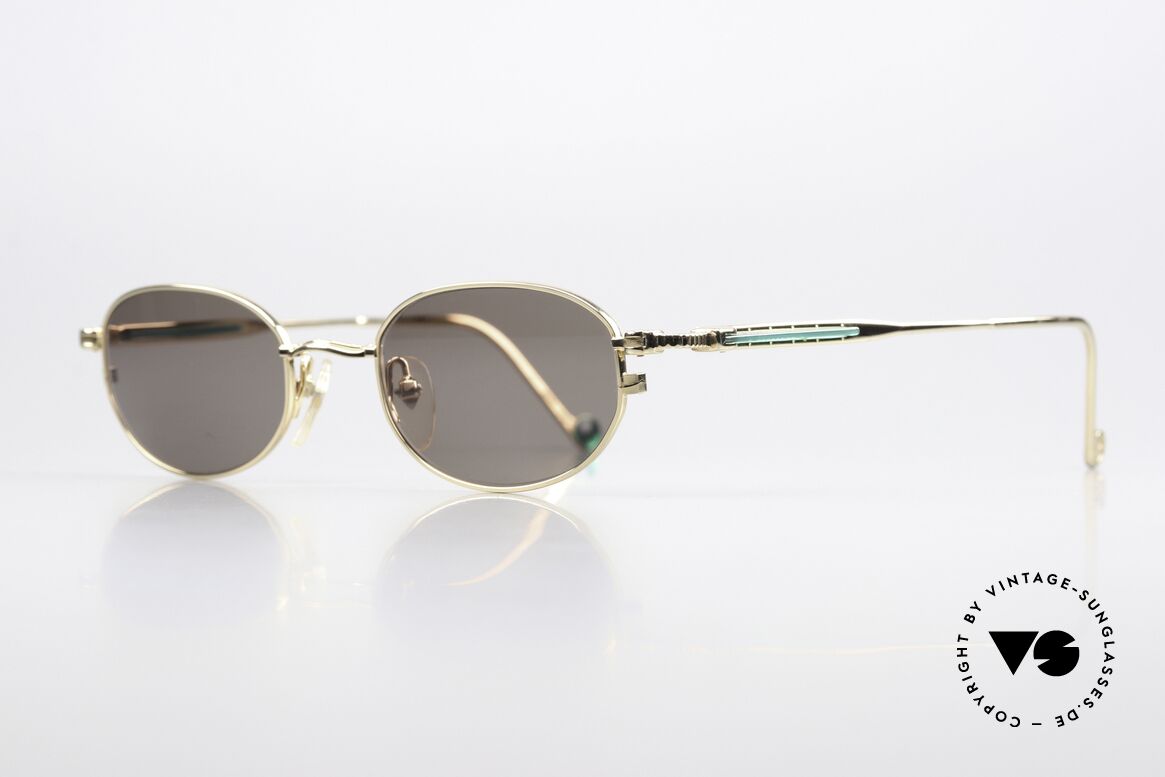 Jean Paul Gaultier 56-8103 Designer Sonnenbrille 1997, 22kt vergoldete Fassung mit Inlays in Smaragdgrün, Passend für Herren und Damen