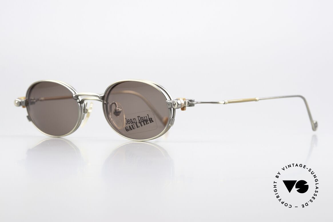 Jean Paul Gaultier 55-8106 Ovale Vintage Brille Clip-On, Top-Verarbeitung aus den späten 90ern (made in Japan), Passend für Herren und Damen