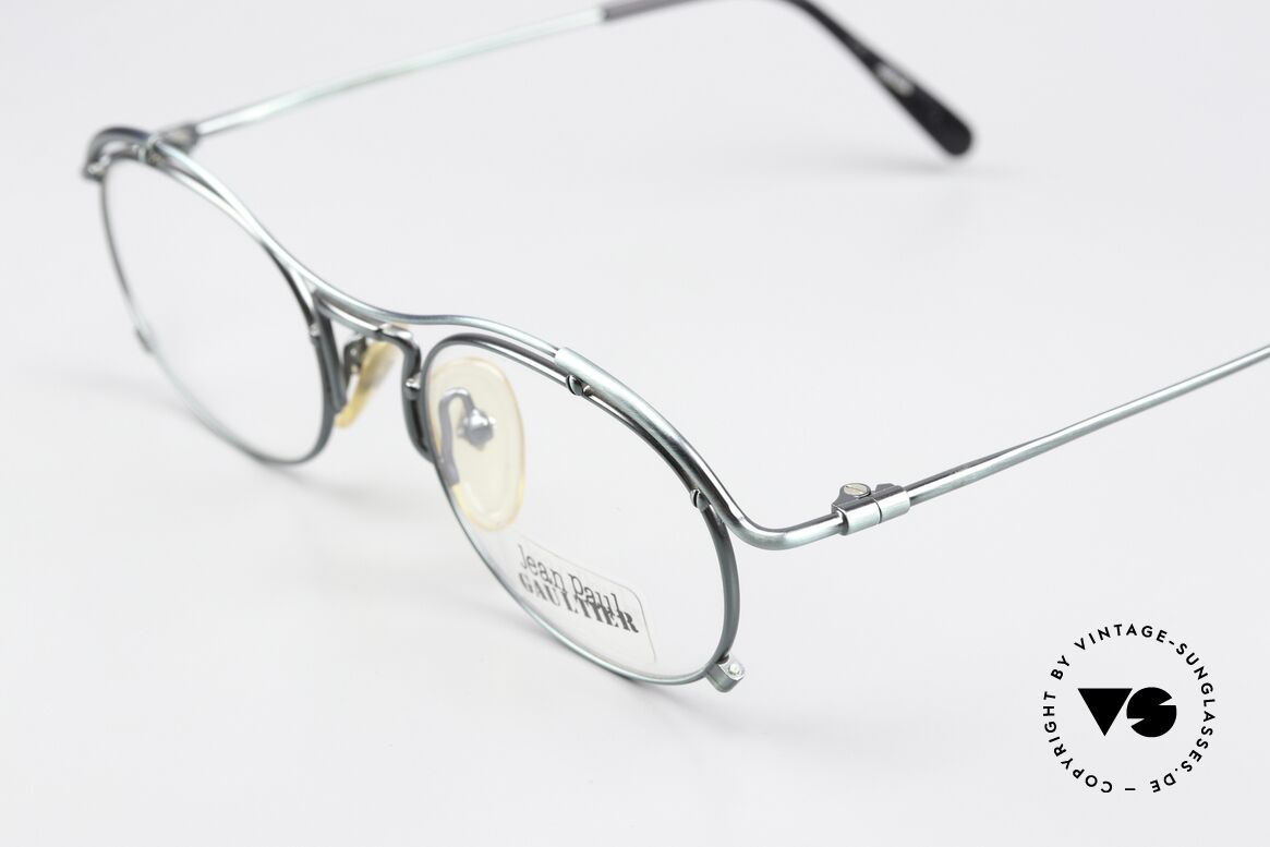 Jean Paul Gaultier 55-2170 90s Brille Tannengrün Metall, außergewöhnliche Spitzen-Qualität; made in Japan, Passend für Herren und Damen