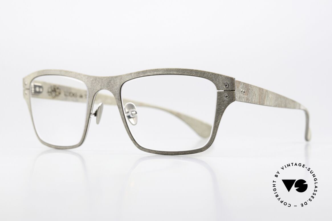 Lucas de Stael Petrus P07 Perlschiefer Leder Brille, tatsächlich gemacht aus Metall, Gestein und Leder, Passend für Herren