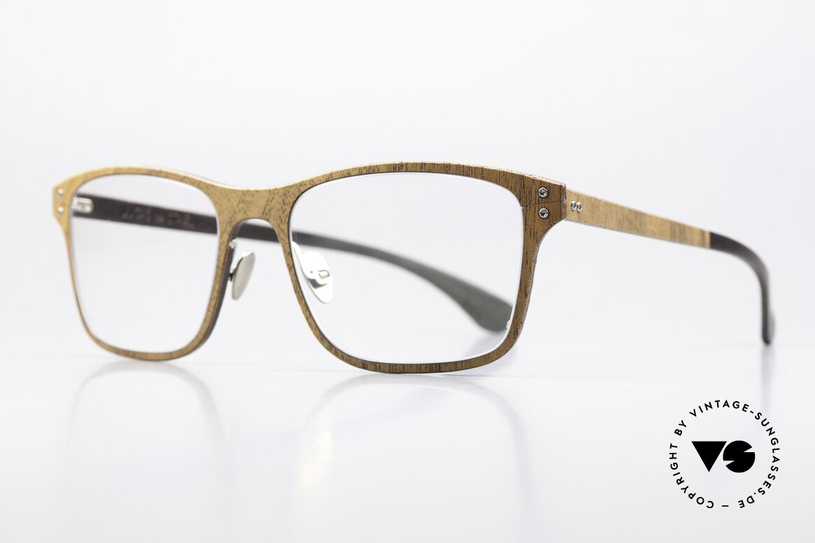 Lucas de Stael Nemus Thin 01 Walnuss Und Braunes Leder, Luxusmodell mit Leder-Überzug (Connoisseur-Brille), Passend für Herren und Damen