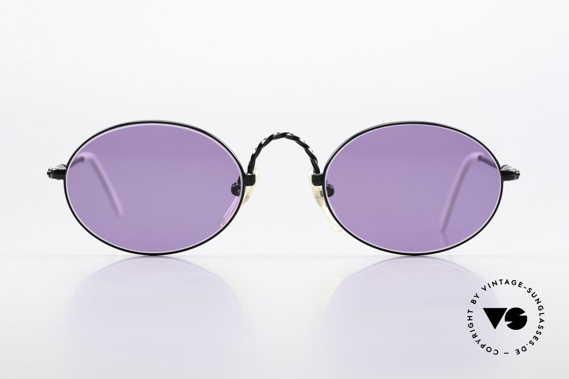Jean Paul Gaultier 55-0175 Vintage Brille Schwarz Lila, raffiniert "verdrehtes" Metall bei Bügeln und Steg, Passend für Herren und Damen