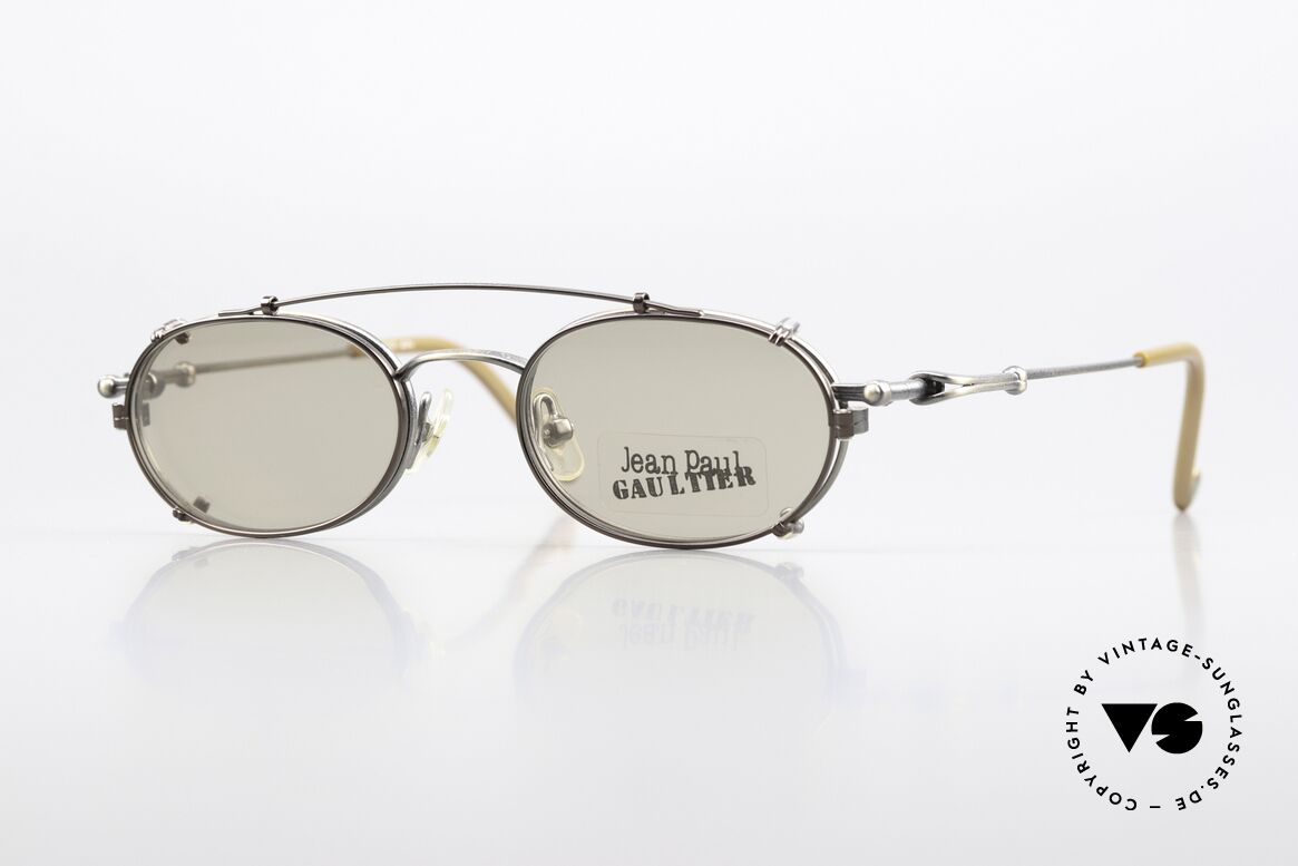 Jean Paul Gaultier 55-0012 Vintage Brille Mit Sonnenclip, vintage Jean Paul GAULTIER Designerbrille von 1996, Passend für Herren und Damen