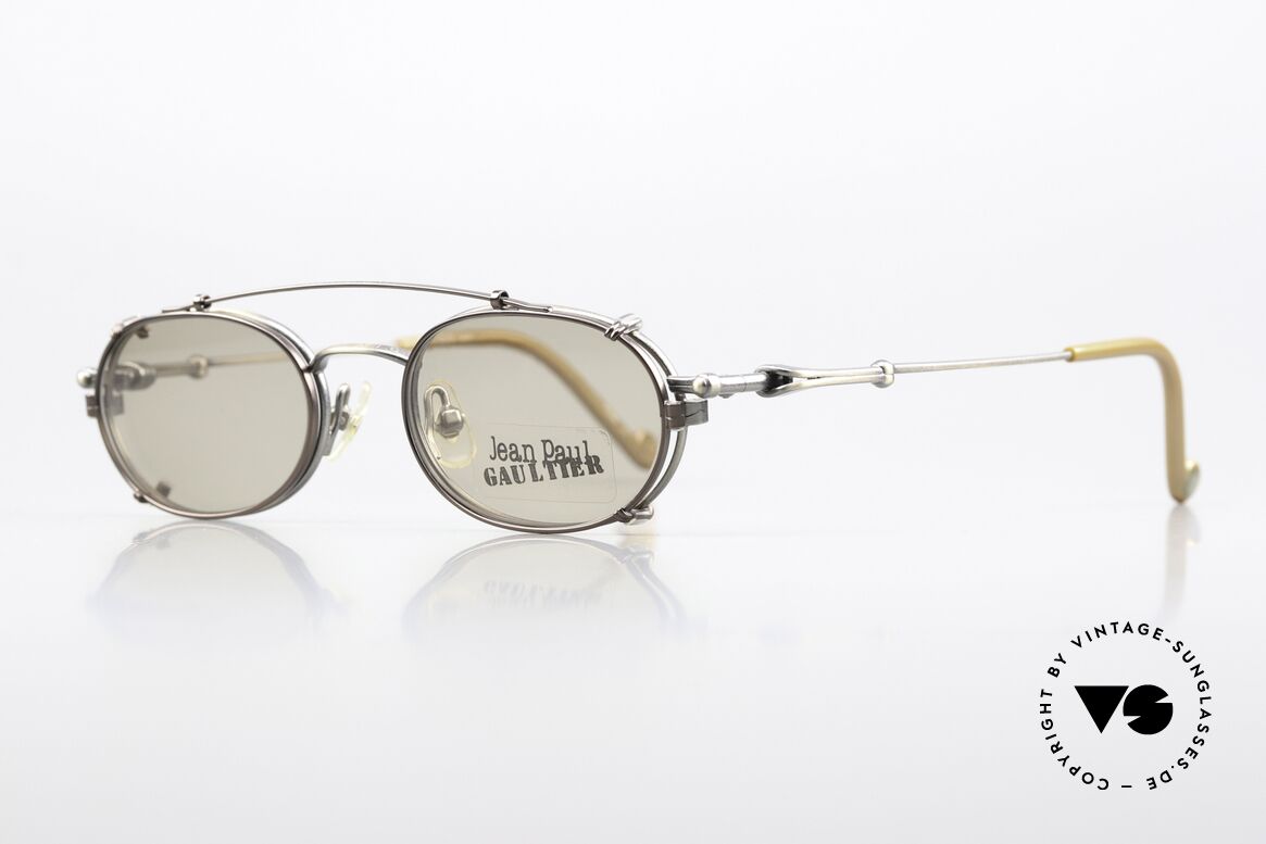 Jean Paul Gaultier 55-0012 Vintage Brille Mit Sonnenclip, ungetragenes Designerstück: kostbar, selten und begehrt, Passend für Herren und Damen