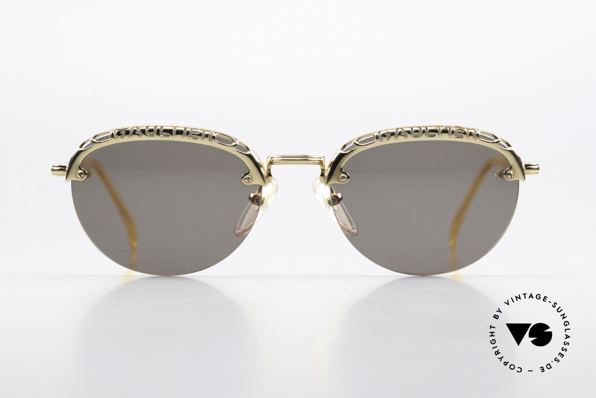Jean Paul Gaultier 56-3175 Opulente Sonnenbrille Damen, 22kt vergoldete Fassung mit grauen Sonnengläsern, Passend für Damen