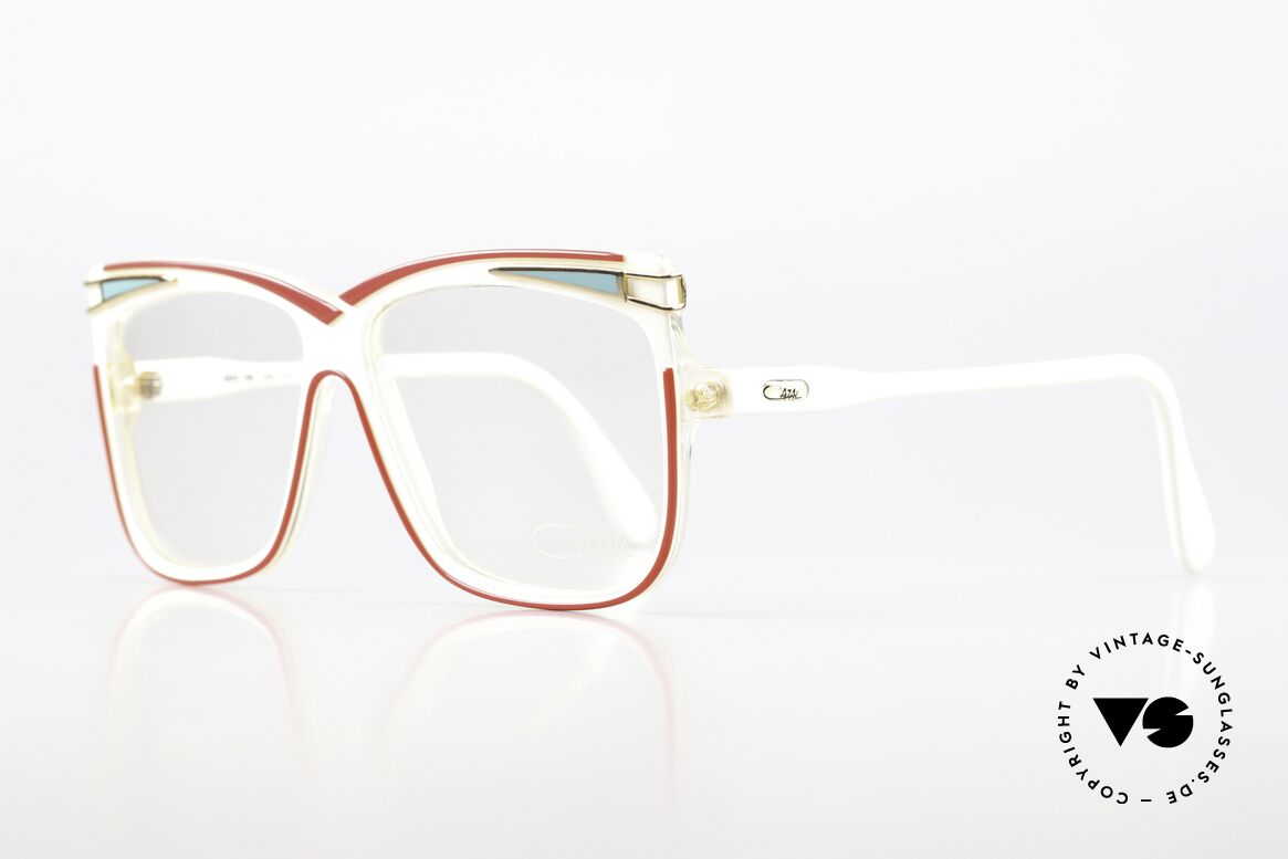 Cazal 168 1980er Brille Eye-Catcher, Rahmen in weiss-rot-türkis-gold, Größe 56/13, 130mm, Passend für Damen