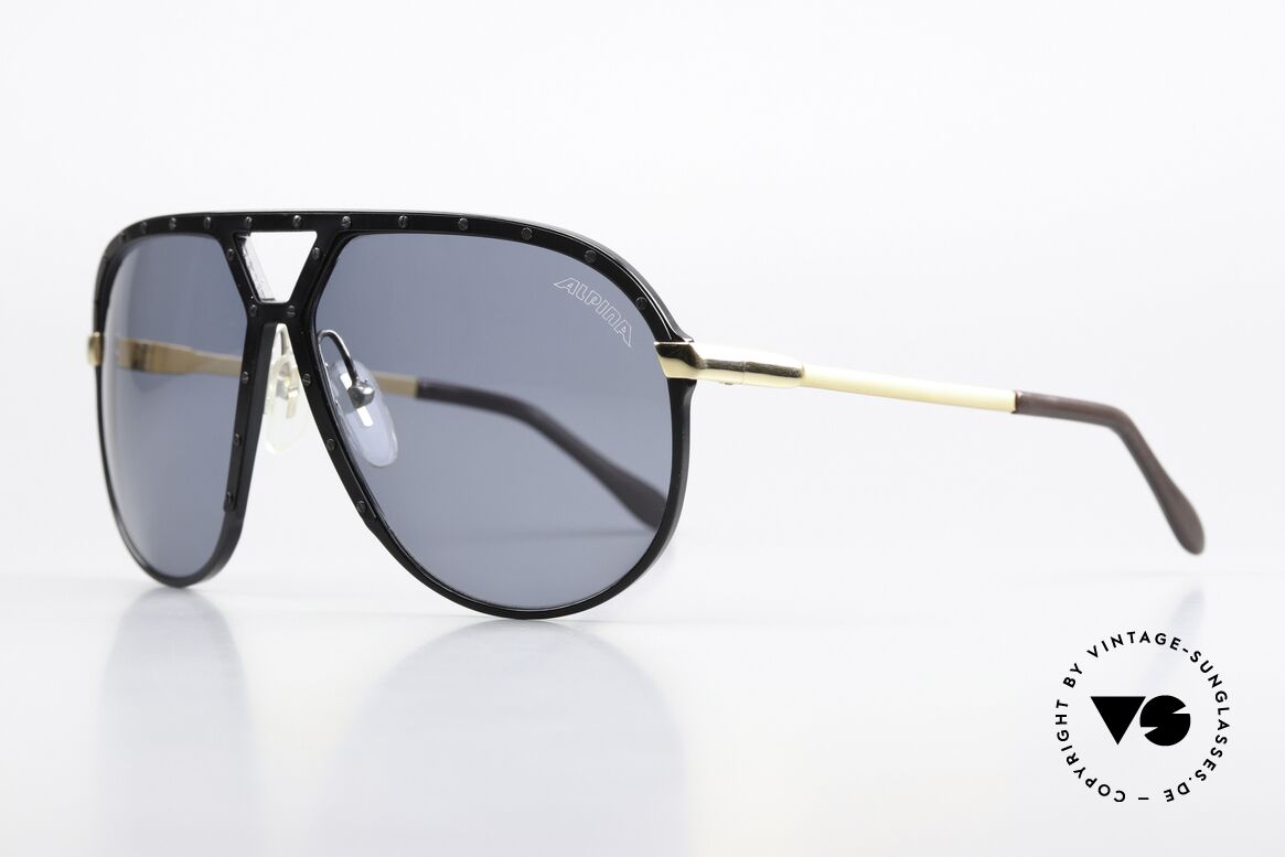 Alpina M1 Version Schwarz Gold Schwarz, Sonnengläser in blau-grau mit original Alpina Logo, Passend für Herren