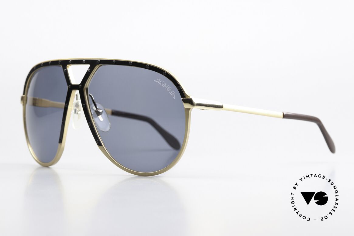 Alpina M1 Schwarz Gold Schwarz Version, Sonnengläser in blau-grau mit original Alpina Logo, Passend für Herren