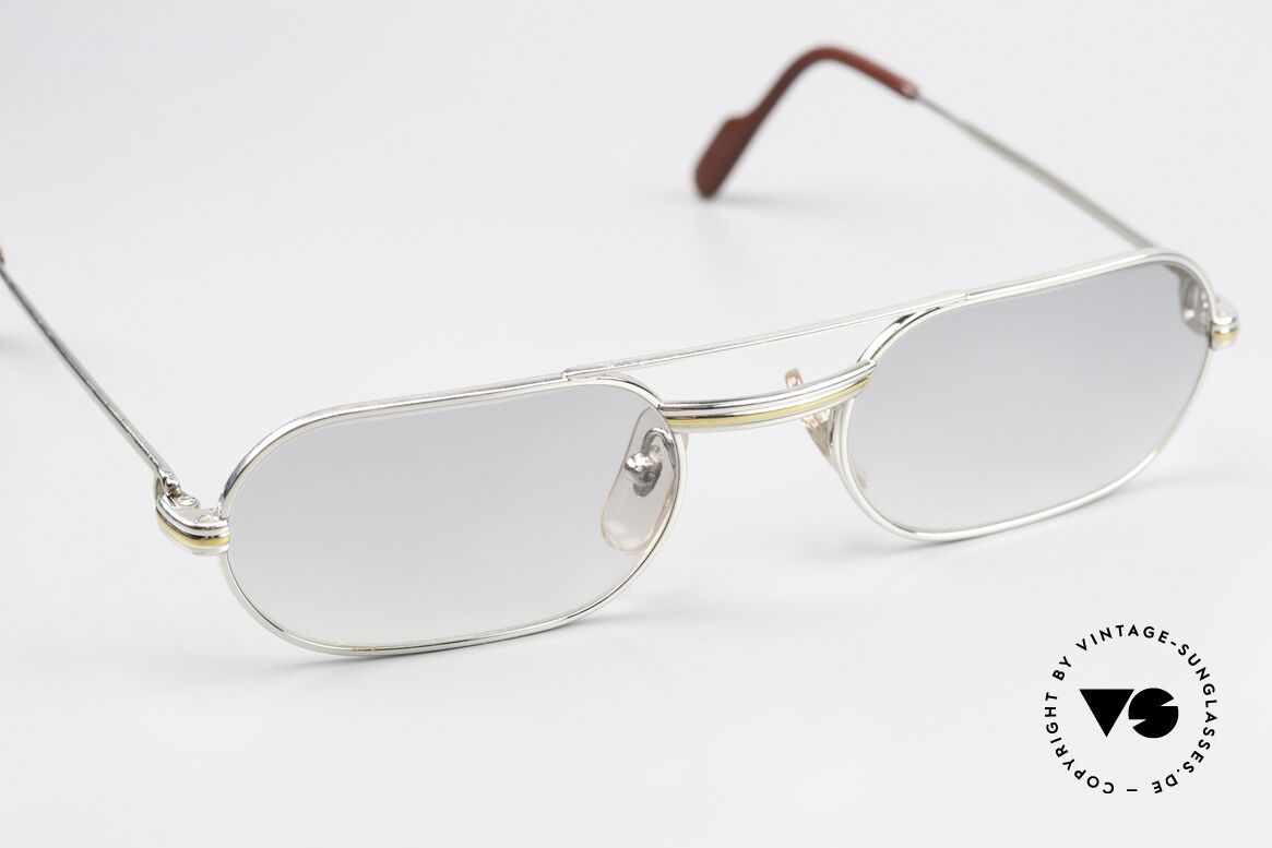 Cartier MUST LC - S Luxus Platin Brillenfassung, Gläser mit leichtem Verlauf (auch abends tragbar), Passend für Herren