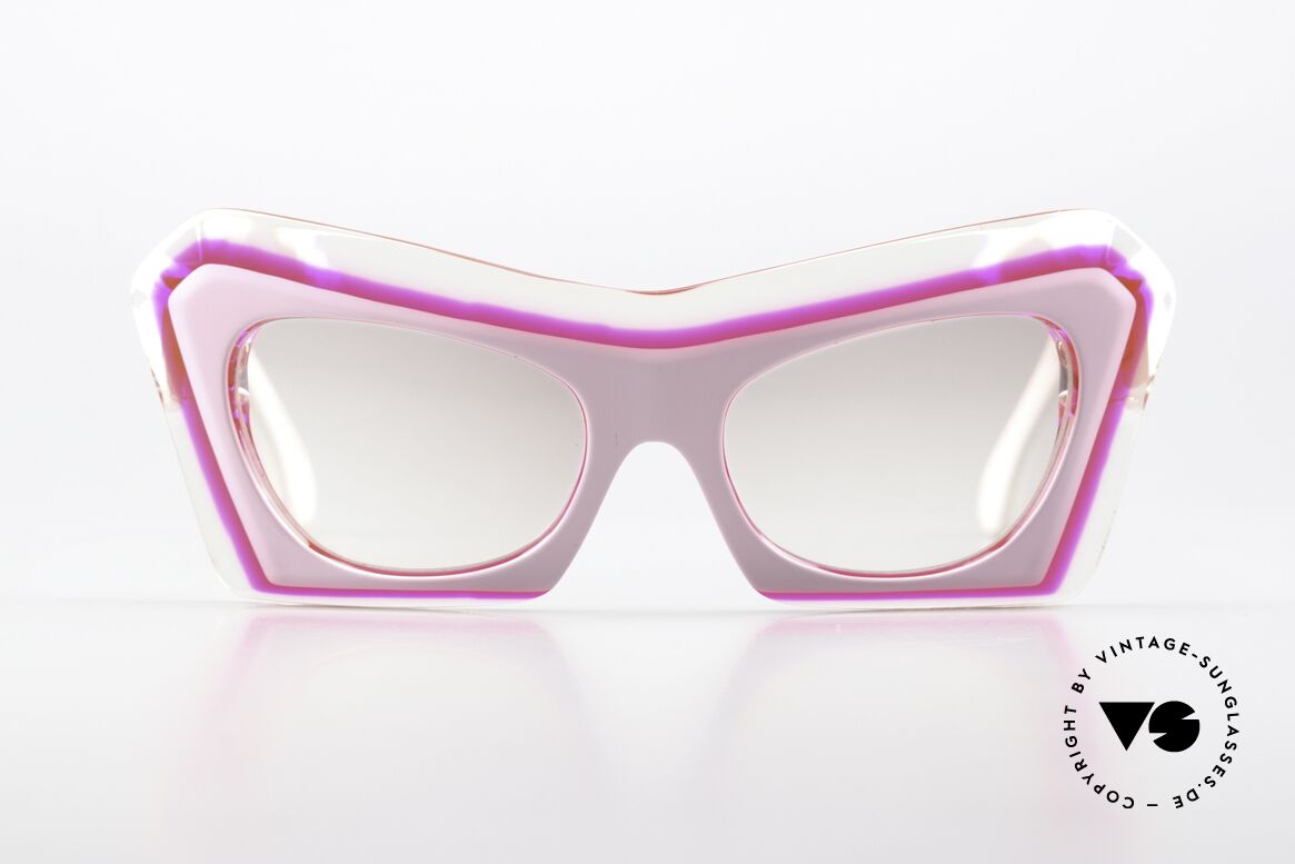 Christian Roth 13120 Popkultur Brille Von 1985, Series "V" in Crystal / Fluo Pink And White, Passend für Damen