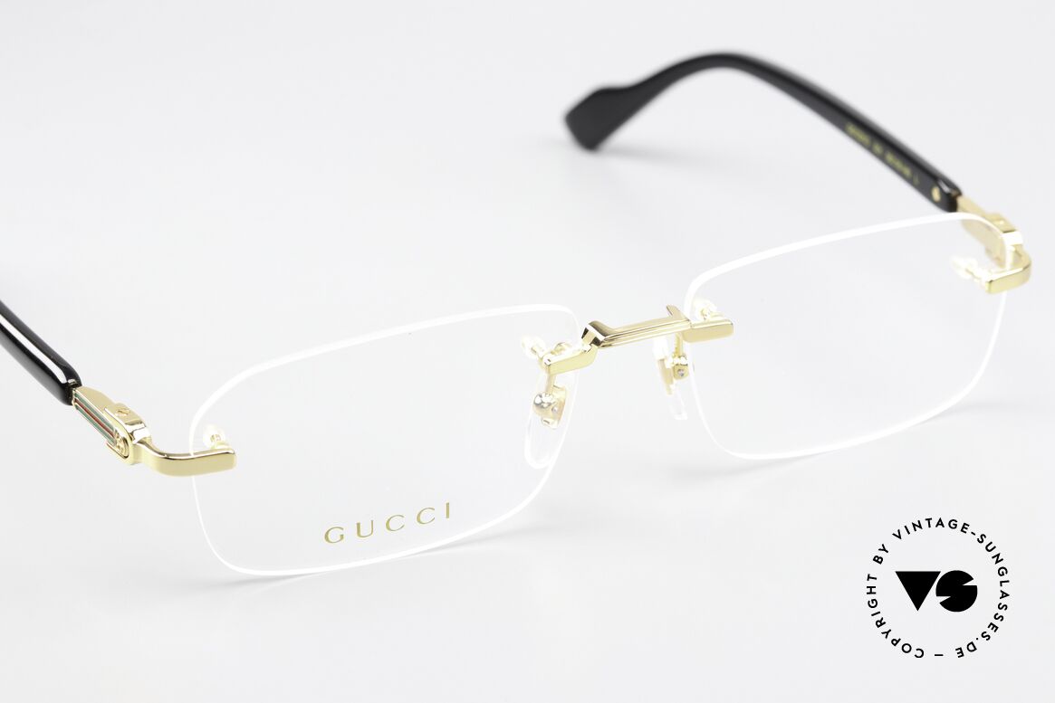 Gucci GG1221O Brille Randlos Unisex Gold, vergoldete Brillenfassung, made in Japan Qualität, Passend für Herren und Damen