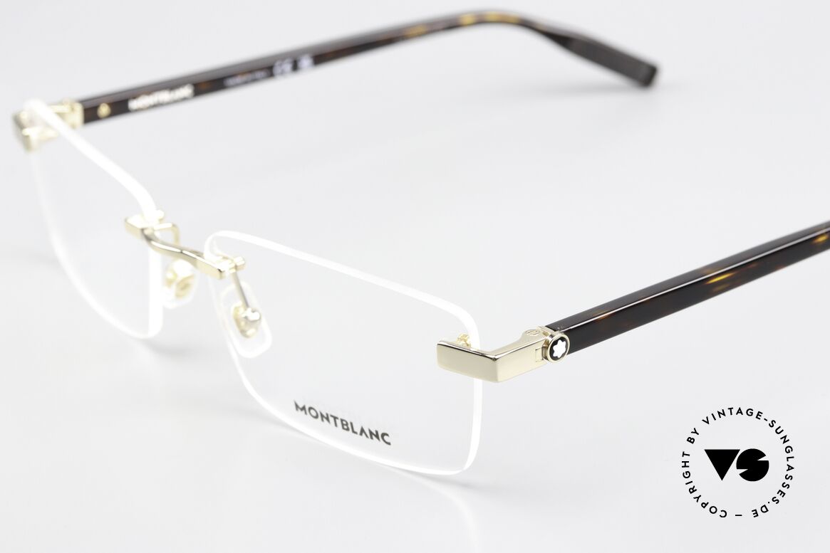 Montblanc MB0055O Edle Herrenbrille Randlos, die vergoldete Fassung kann beliebig verglast werden, Passend für Herren