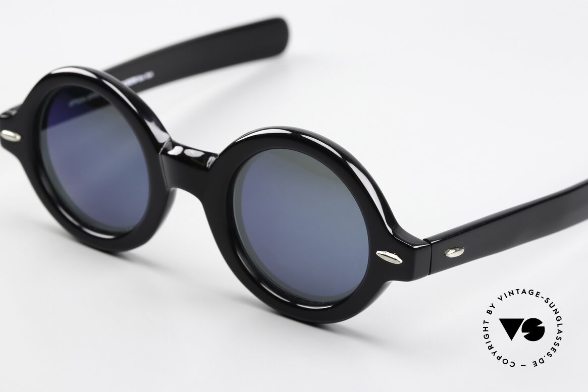 Christian Roth IM 1994 For Isaac Mizrahi Catwalk, schwarzes Acetat mit blau verspiegelten Gläsern, Passend für Damen
