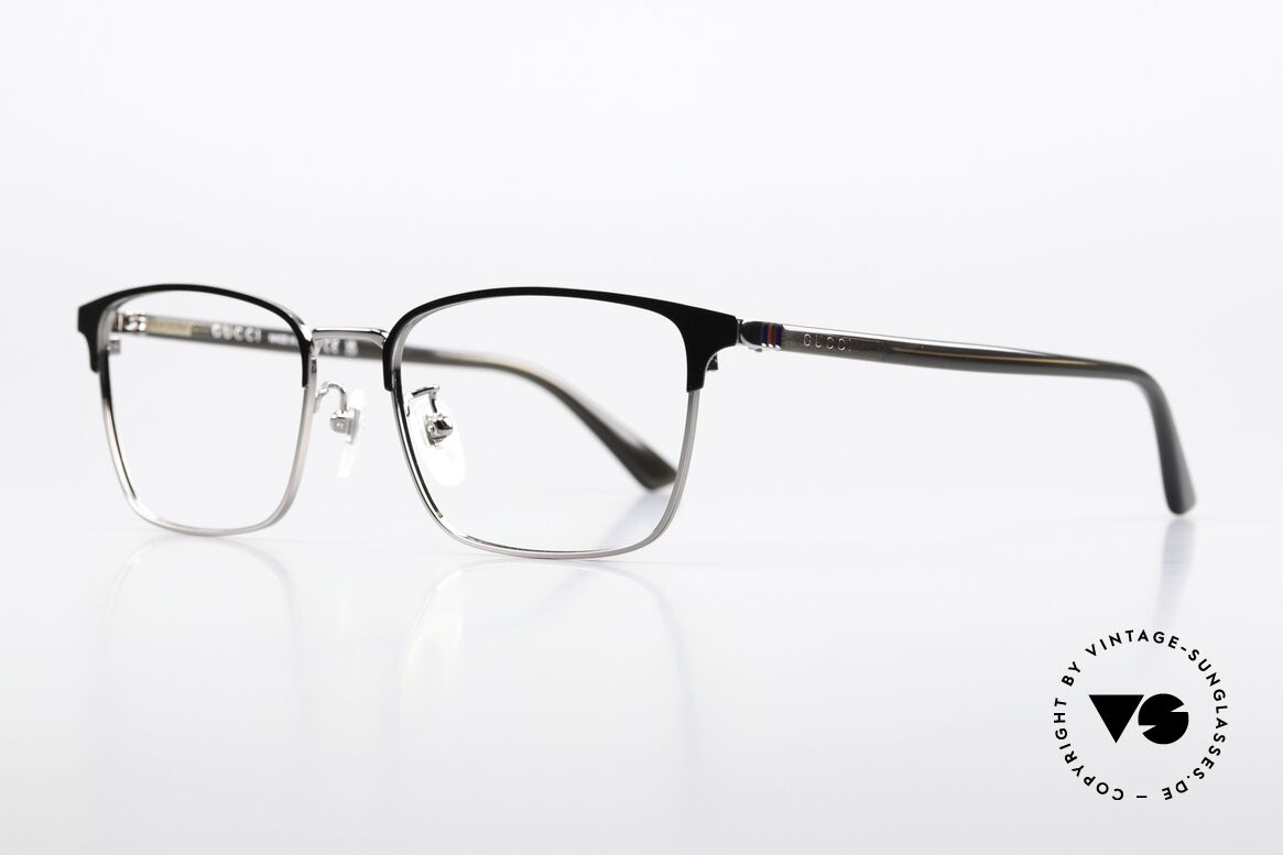 Gucci GG1124OA Herrenbrille Eckig Markant, eckiger Rahmen in silber / schwarz / dunkelbraun, Passend für Herren