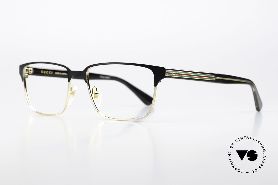 Gucci GG0383O Eckige Herrenbrille Metall, eckiger Rahmen in gold / schwarz / grün und rot, Passend für Herren