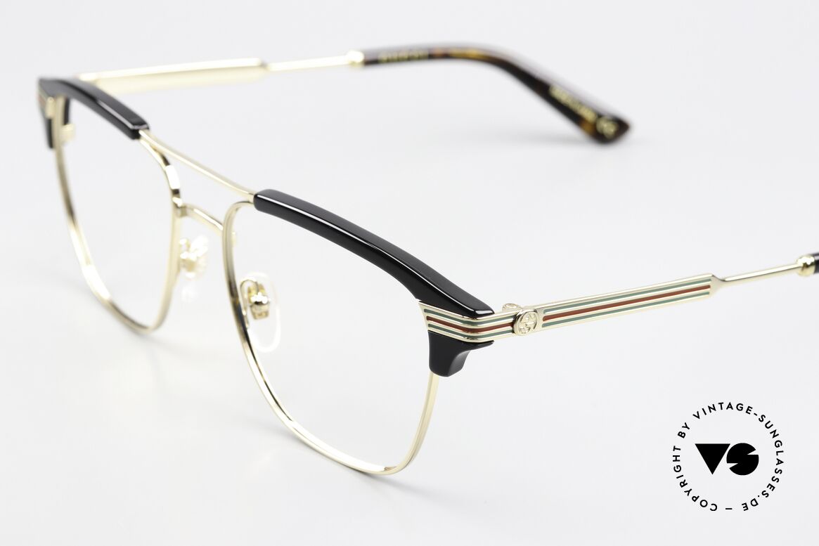 Gucci GG0241O Azetat Und Metall-Brille, Brillenfassung in gold & schwarz; made in Japan, Passend für Herren