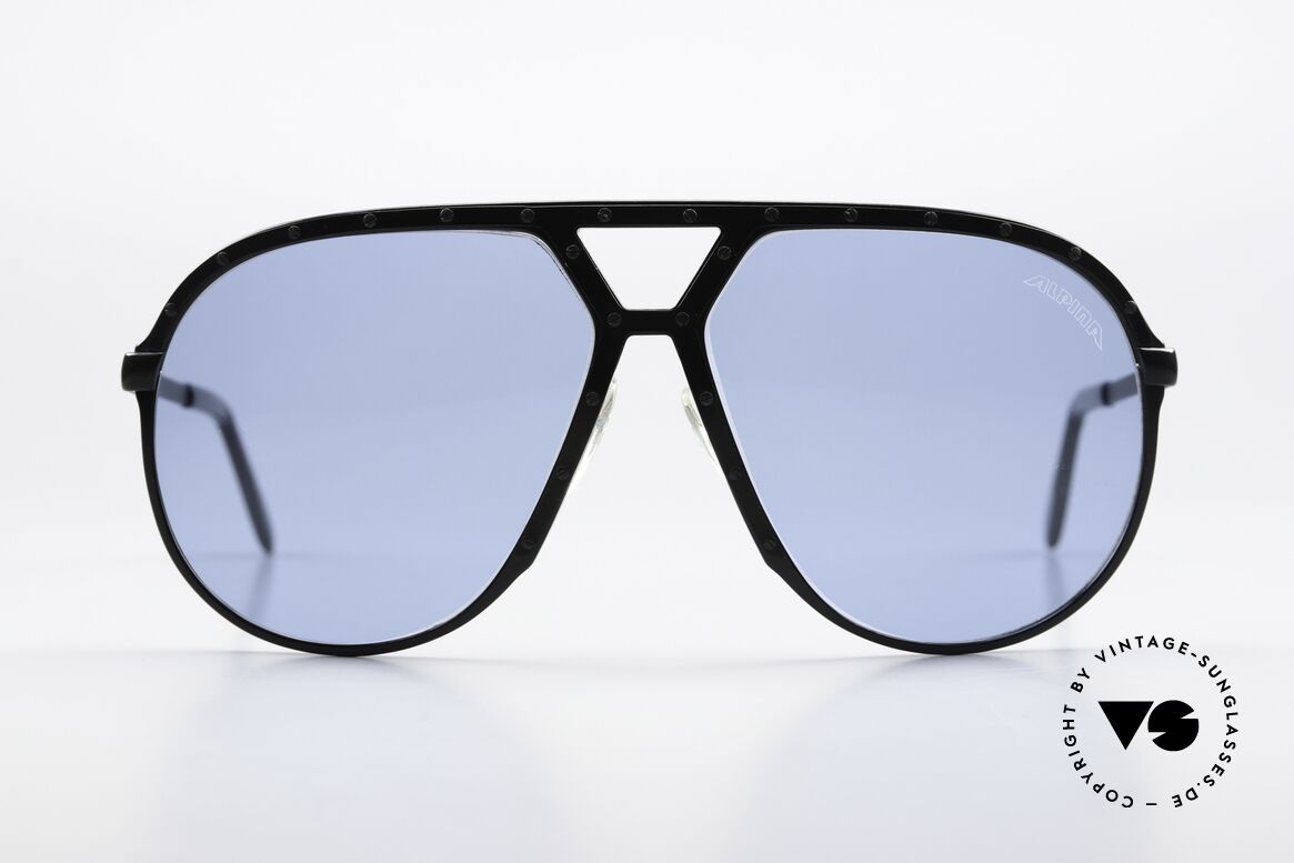 Alpina M1 Vintage Sonnenbrille 1986, komplett schwarzer Rahmen & schwarze Schrauben, Passend für Herren