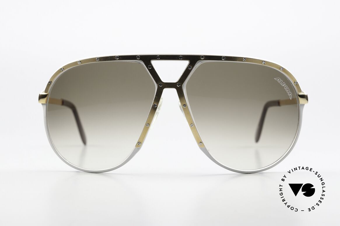 Alpina M1 80er Brille Stevie Wonder, Rahmen silber, Blende gold und Schrauben silber, Passend für Herren