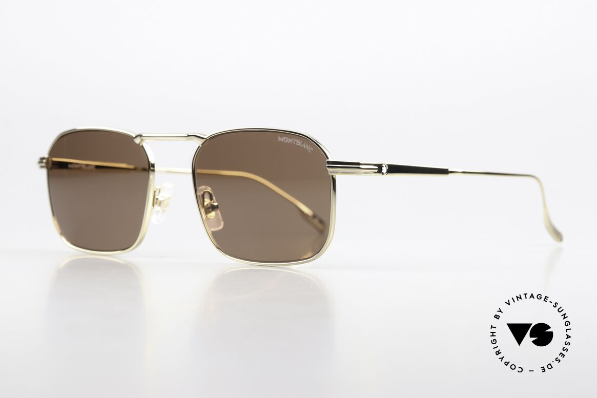Montblanc MB0218S Herrensonnenbrille Eckig, vergoldete Vollrand-Metall-Fassung; made in Italy, Passend für Herren