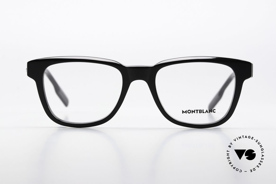 Montblanc MB0178O Vollrandbrille Eckig Schwarz, charakteristisches Montblanc-Logo als Bügeldekor, Passend für Herren
