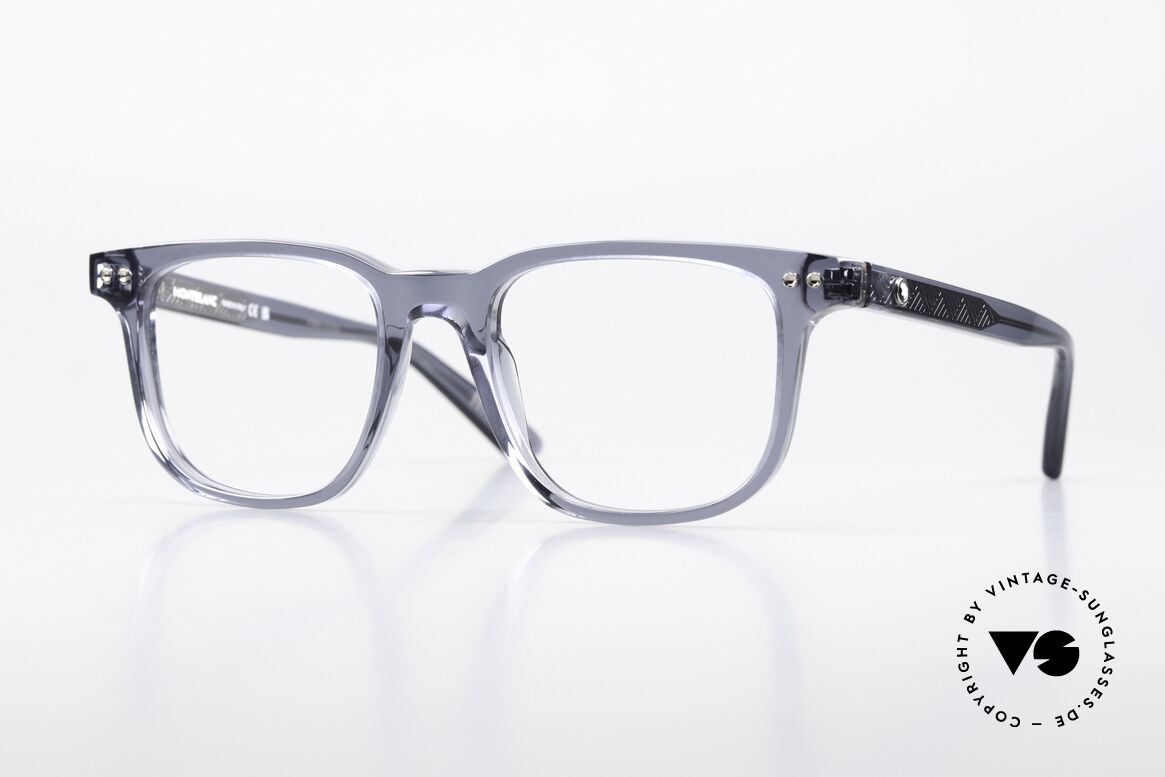 Montblanc MB0256O Blaugraue Azetat Fassung, eckige Brille von Montblanc, MB0256O; Größe 53/20, Passend für Herren