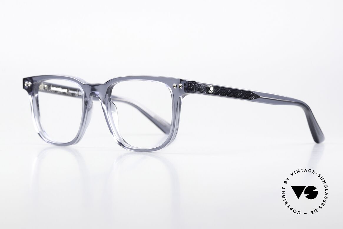 Montblanc MB0256O Blaugraue Azetat Fassung, sehr elegante Herrenbrille, zeitlose Azetat-Fassung, Passend für Herren