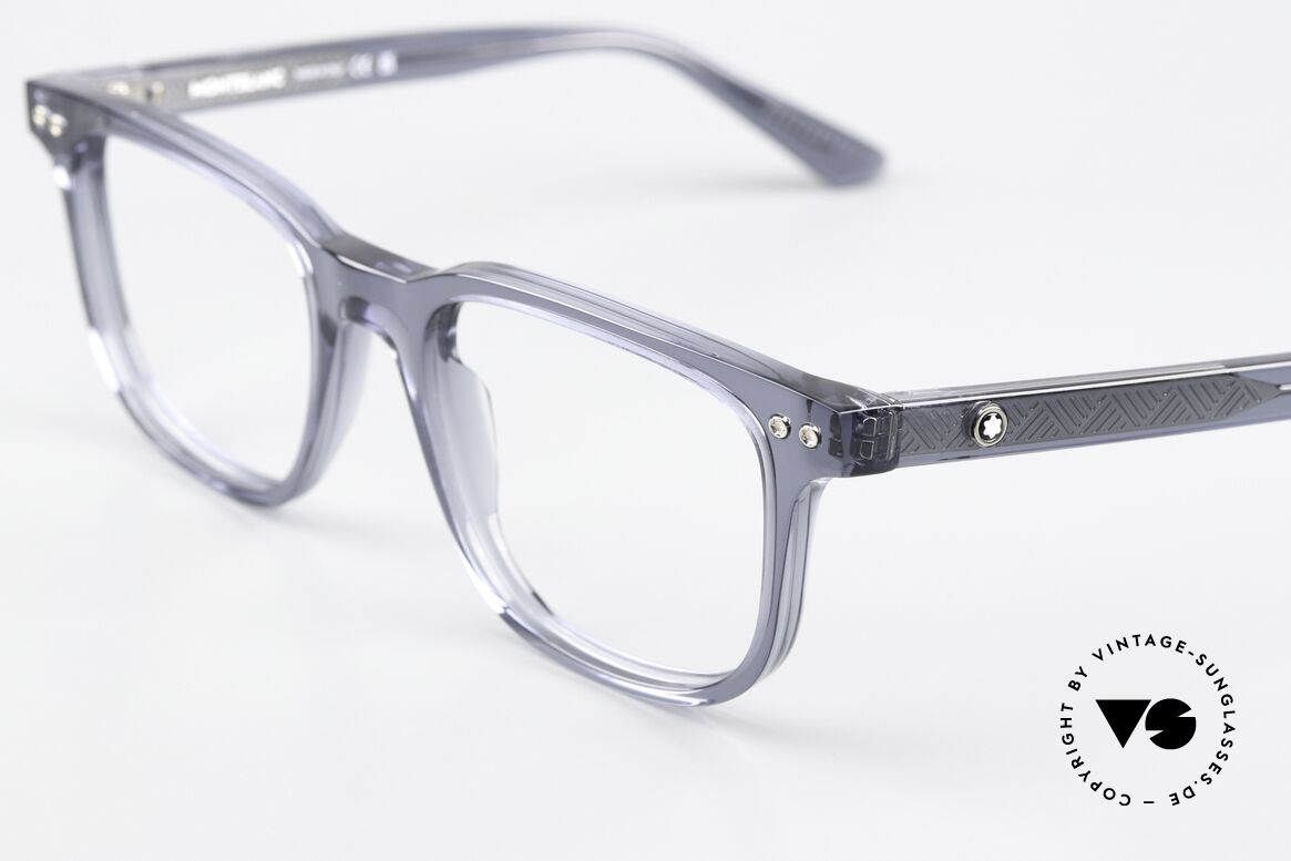 Montblanc MB0256O Blaugraue Azetat Fassung, aber auch als markante Damenbrille ein Hingucker, Passend für Herren