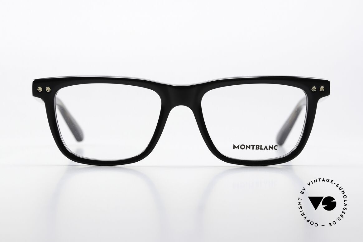 Montblanc MB0322O Brille Eckig Schwarz Vollrand, charakteristisches Montblanc-Logo als Bügeldekor, Passend für Herren und Damen