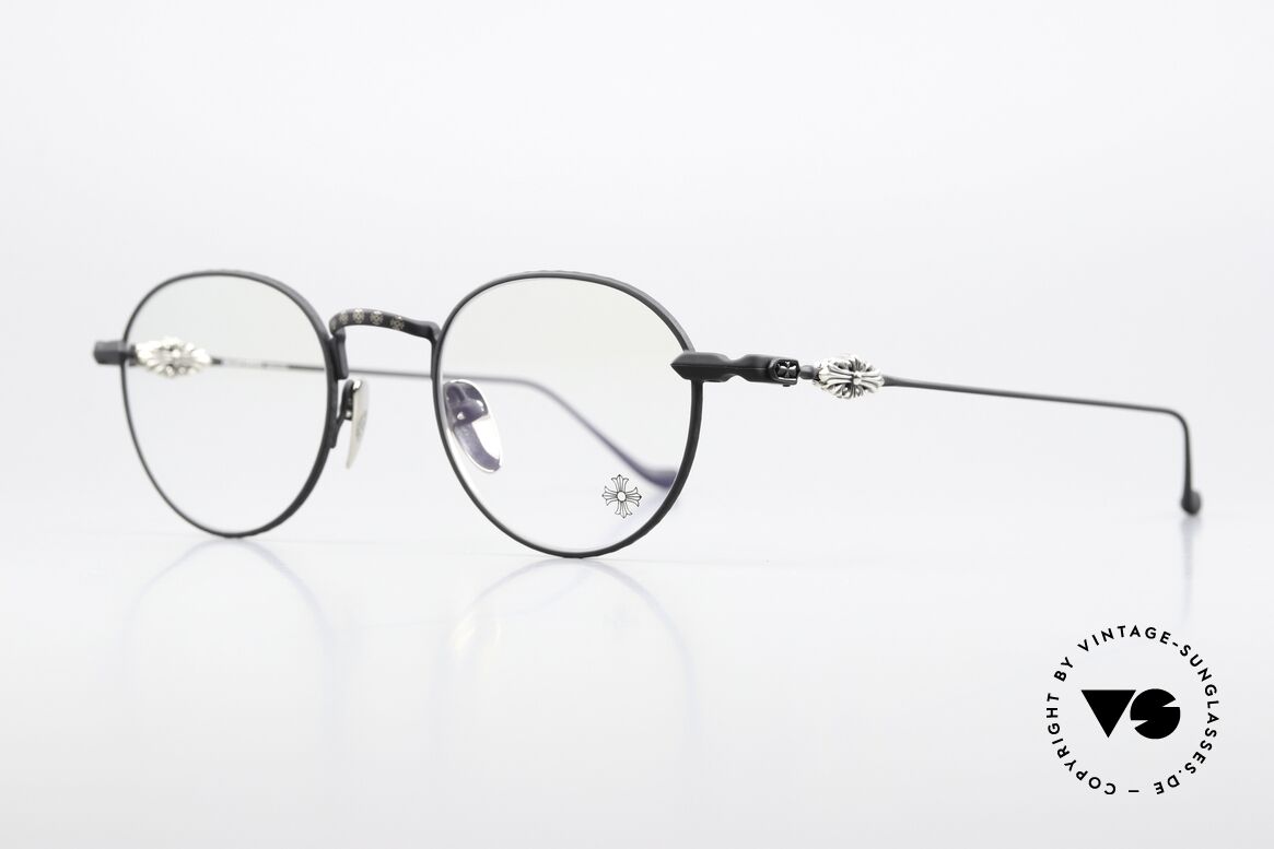 Chrome Hearts Vagidictorian III Pantobrille In Mattschwarz, Titan Luxus-Brille mit Sterling-Silber Dekor, Passend für Herren und Damen