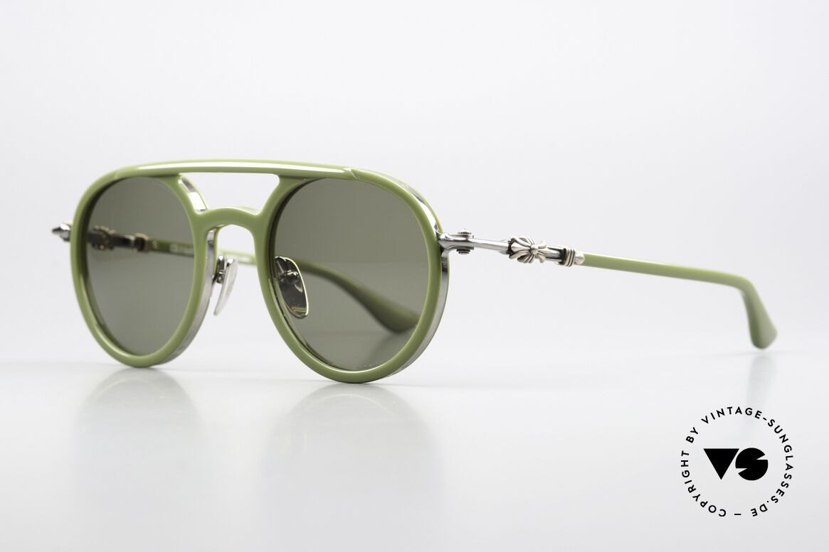 Chrome Hearts Loveboat Aviator Sonnenbrille Matcha, äußerer Linsenrand aus Titan mit CH Logo, Passend für Herren und Damen