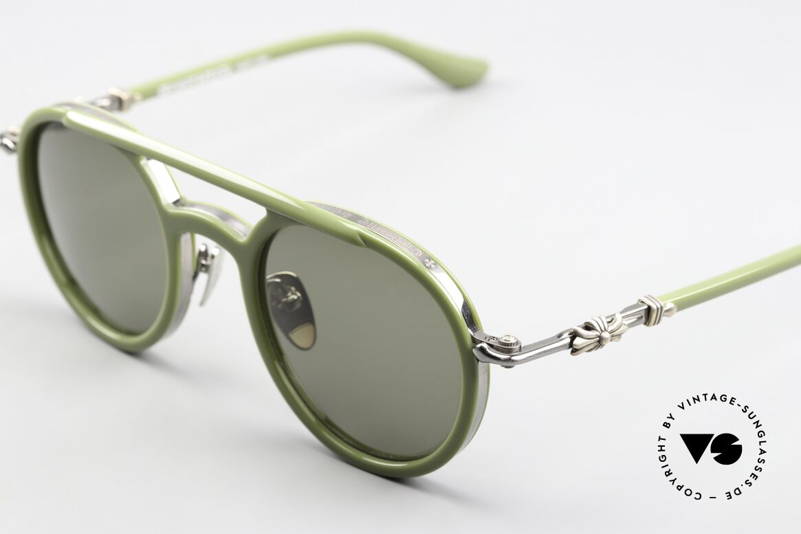 Chrome Hearts Loveboat Aviator Sonnenbrille Matcha, 925er Sterling Silber als Dekor-Elemente, Passend für Herren und Damen