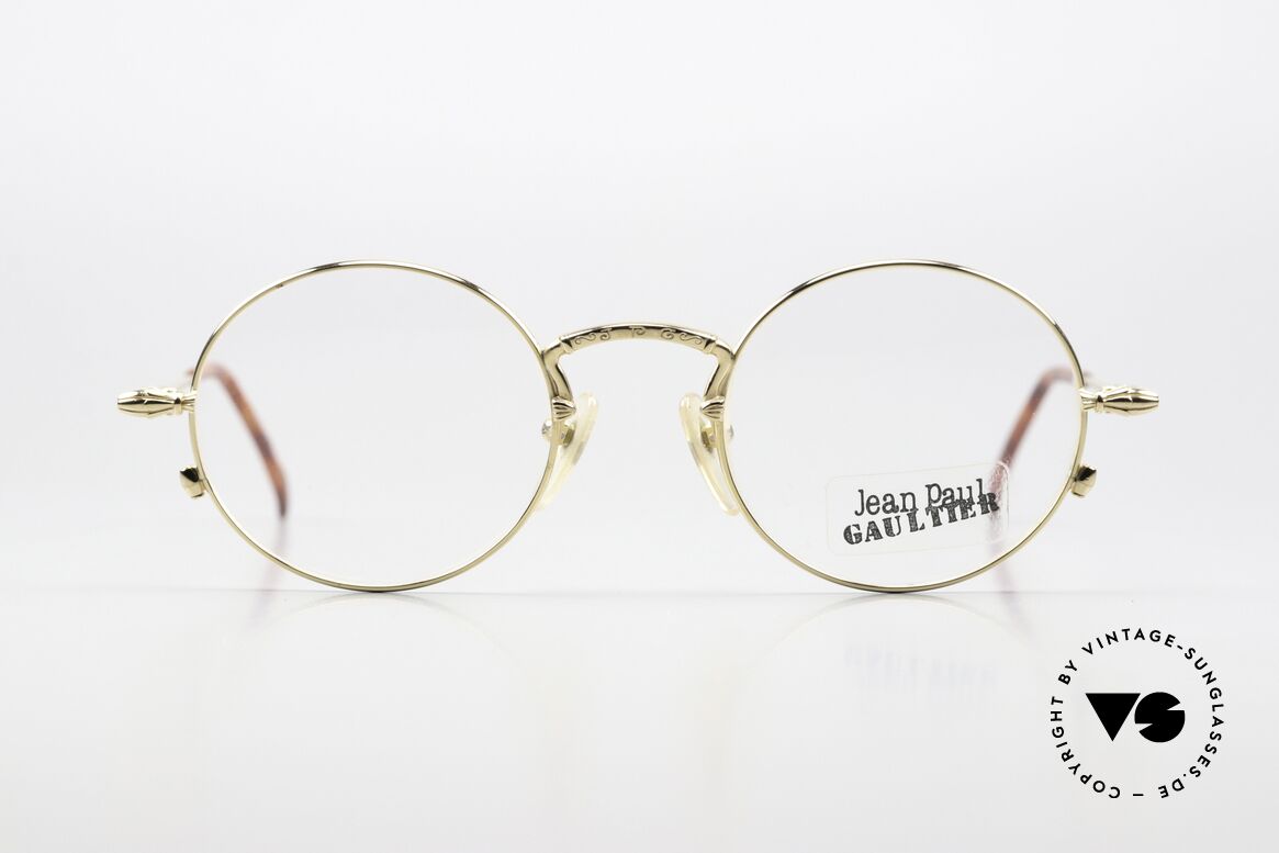 Jean Paul Gaultier 55-4171 Rare Vintage Brille von 1996, rund-ovale Metallfassung mit dezent verzierten Bügeln, Passend für Herren und Damen