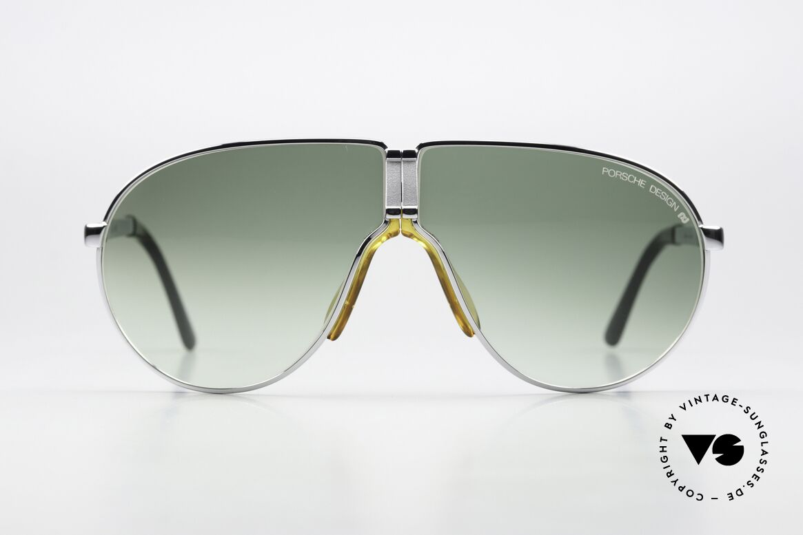 Porsche 5622 Luxus Faltsonnenbrille 80er, silberner Rahmen mit grünen Sonnengläsern; Klassiker!, Passend für Herren