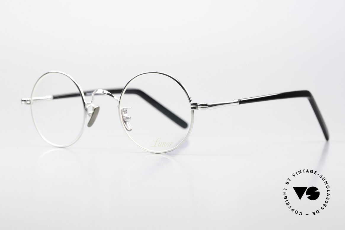 Lunor VA 110 Runde Unisexbrille Platin, ohne große Logos; stattdessen mit zeitloser Eleganz, Passend für Herren und Damen