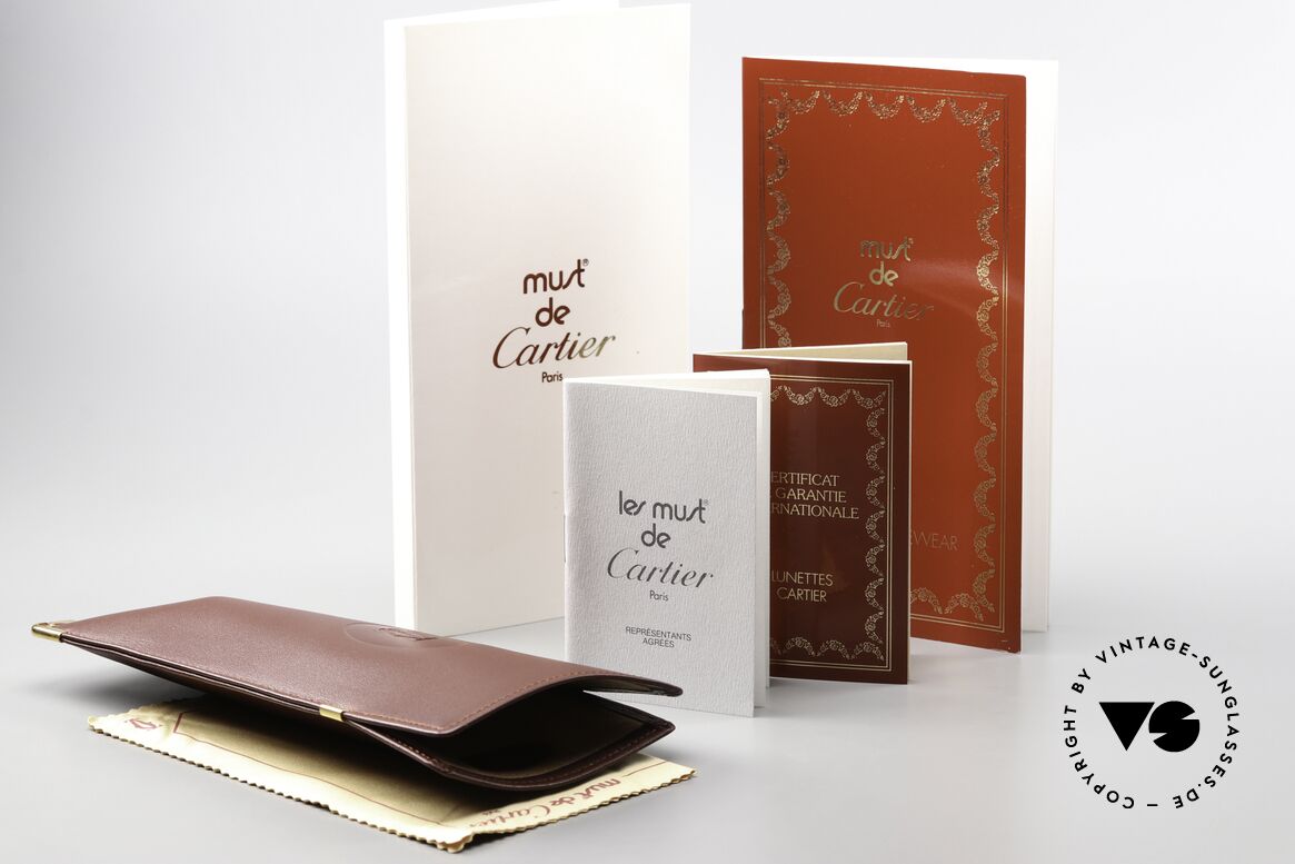 Cartier_ Leather Case Etui Für Brille Sonnenbrille, mit Steck-Lederetui in 'bordeaux rot' und gold, Passend für Herren und Damen